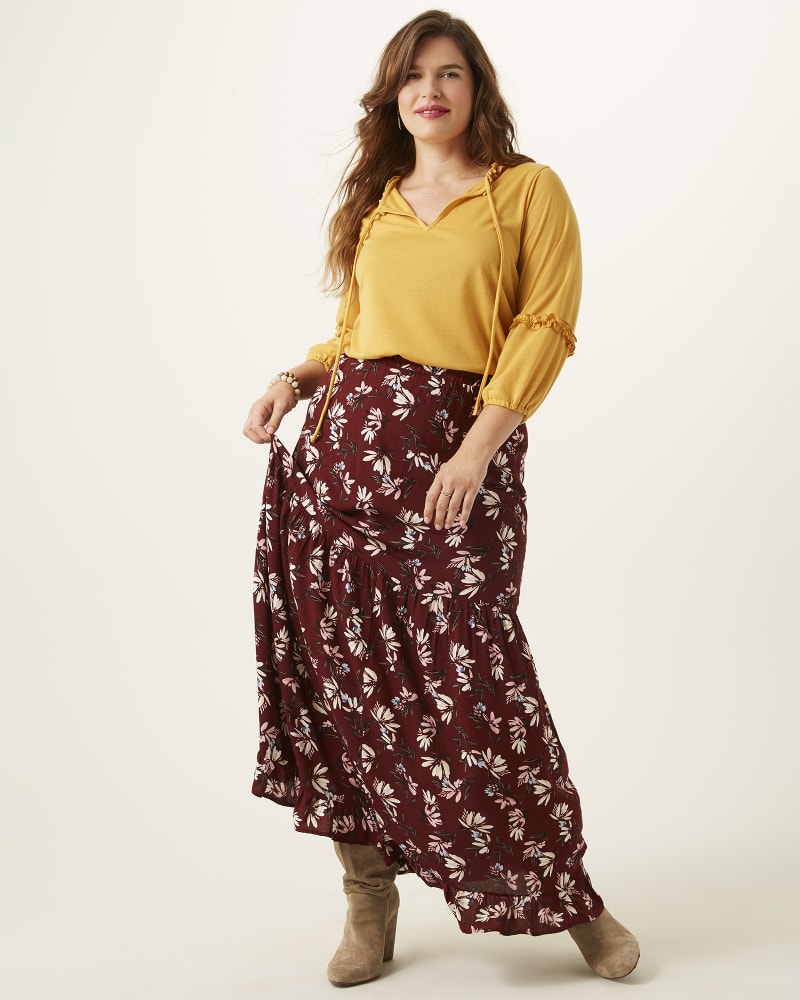 Stacy Plus Size Ruffle Hem Maxi Skirt Burgundy Pink